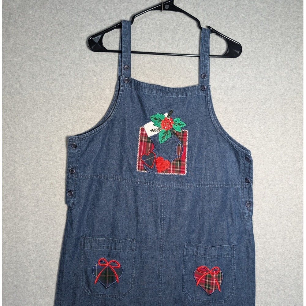 Westbound Pinafore Jumper Dress Medium Christmas Plaid Denim Holiday Festive - Picture 3 of 15
